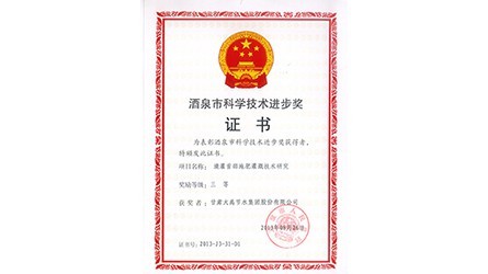 酒泉市科學(xué)技術(shù)進(jìn)步三等獎